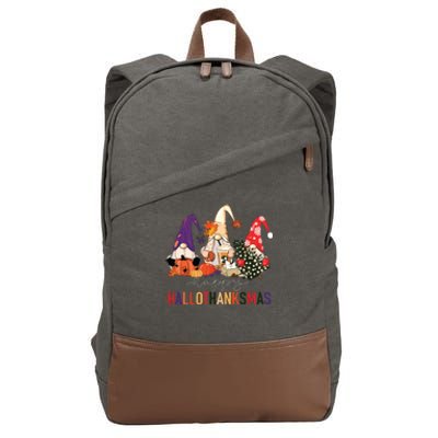 Halloween Thanksgiving Christmas Happy Hallothanksmas Gnomes Cotton Canvas Backpack