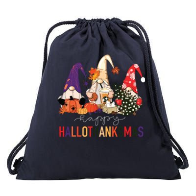 Halloween Thanksgiving Christmas Happy Hallothanksmas Gnomes Drawstring Bag