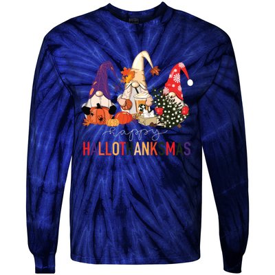 Halloween Thanksgiving Christmas Happy Hallothanksmas Gnomes Tie-Dye Long Sleeve Shirt