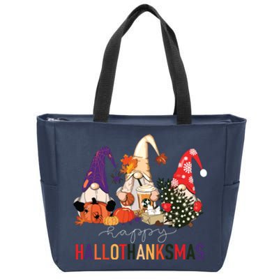 Halloween Thanksgiving Christmas Happy Hallothanksmas Gnomes Zip Tote Bag