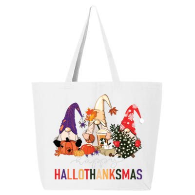 Halloween Thanksgiving Christmas Happy Hallothanksmas Gnomes 25L Jumbo Tote