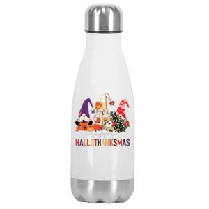 Halloween Thanksgiving Christmas Happy Hallothanksmas Gnomes Stainless Steel Insulated Water Bottle