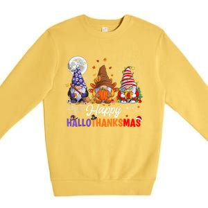 Halloween Thanksgiving Christmas Happy HalloThanksMas Gnomes Premium Crewneck Sweatshirt