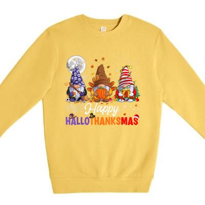 Halloween Thanksgiving Christmas Happy HalloThanksMas Gnomes Premium Crewneck Sweatshirt