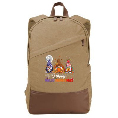 Halloween Thanksgiving Christmas Happy HalloThanksMas Gnomes Cotton Canvas Backpack