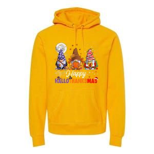 Halloween Thanksgiving Christmas Happy HalloThanksMas Gnomes Premium Hoodie