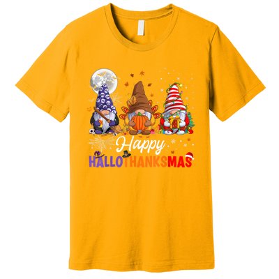 Halloween Thanksgiving Christmas Happy HalloThanksMas Gnomes Premium T-Shirt