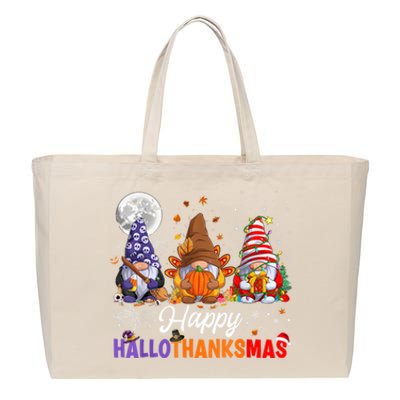 Halloween Thanksgiving Christmas Happy HalloThanksMas Gnomes Cotton Canvas Jumbo Tote