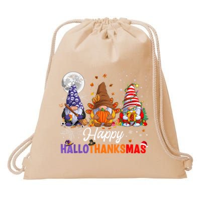 Halloween Thanksgiving Christmas Happy HalloThanksMas Gnomes Drawstring Bag