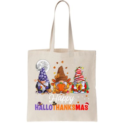 Halloween Thanksgiving Christmas Happy HalloThanksMas Gnomes Tote Bag