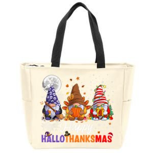 Halloween Thanksgiving Christmas Happy HalloThanksMas Gnomes Zip Tote Bag