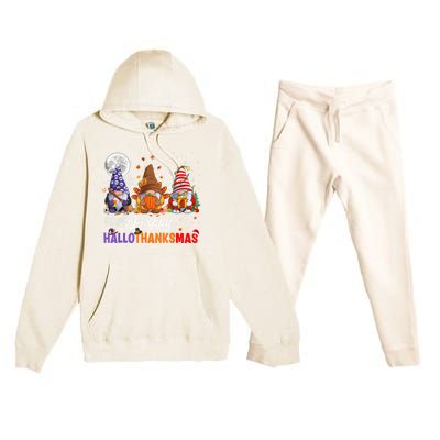 Halloween Thanksgiving Christmas Happy HalloThanksMas Gnomes Premium Hooded Sweatsuit Set