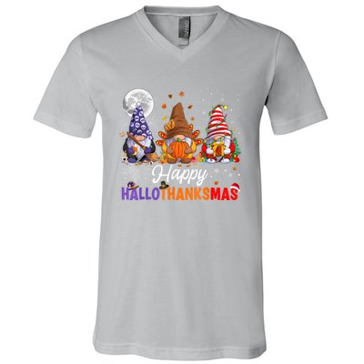 Halloween Thanksgiving Christmas Happy HalloThanksMas Gnomes V-Neck T-Shirt