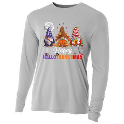 Halloween Thanksgiving Christmas Happy HalloThanksMas Gnomes Cooling Performance Long Sleeve Crew