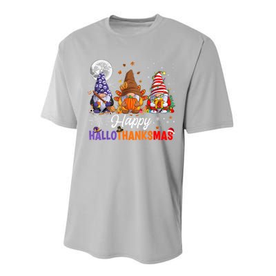 Halloween Thanksgiving Christmas Happy HalloThanksMas Gnomes Performance Sprint T-Shirt