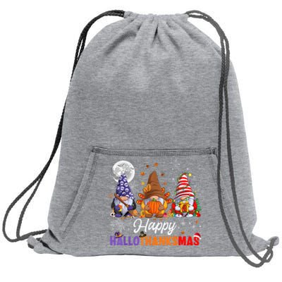 Halloween Thanksgiving Christmas Happy HalloThanksMas Gnomes Sweatshirt Cinch Pack Bag