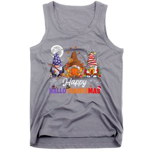 Halloween Thanksgiving Christmas Happy HalloThanksMas Gnomes Tank Top