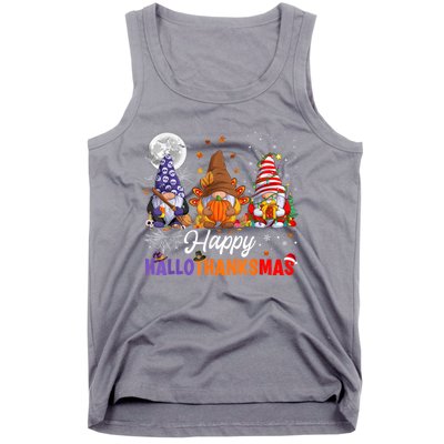 Halloween Thanksgiving Christmas Happy HalloThanksMas Gnomes Tank Top