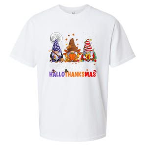 Halloween Thanksgiving Christmas Happy HalloThanksMas Gnomes Sueded Cloud Jersey T-Shirt