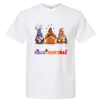 Halloween Thanksgiving Christmas Happy HalloThanksMas Gnomes Garment-Dyed Heavyweight T-Shirt