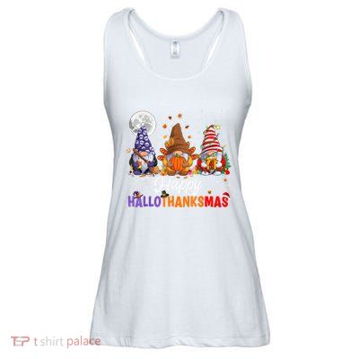 Halloween Thanksgiving Christmas Happy HalloThanksMas Gnomes Ladies Essential Flowy Tank