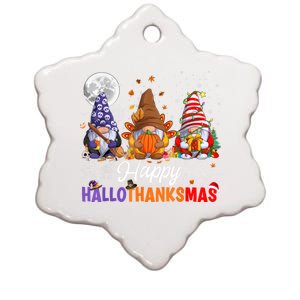 Halloween Thanksgiving Christmas Happy HalloThanksMas Gnomes Ceramic Star Ornament