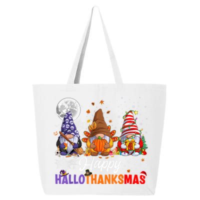 Halloween Thanksgiving Christmas Happy HalloThanksMas Gnomes 25L Jumbo Tote