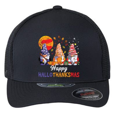 Halloween Thanksgiving Christmas Happy Hallothanksmas Gnomes Flexfit Unipanel Trucker Cap
