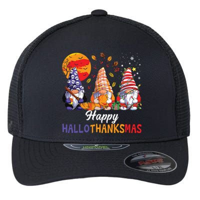 Halloween Thanksgiving Christmas Happy Hallothanksmas Gnomes Flexfit Unipanel Trucker Cap