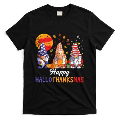 Halloween Thanksgiving Christmas Happy Hallothanksmas Gnomes T-Shirt