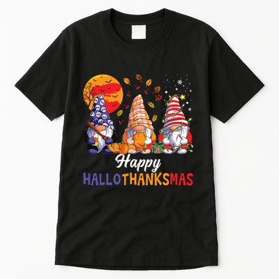 Halloween Thanksgiving Christmas Happy Hallothanksmas Gnomes Tall T-Shirt