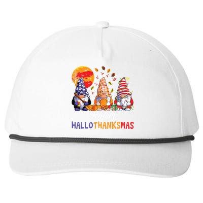 Halloween Thanksgiving Christmas Happy Hallothanksmas Gnomes Snapback Five-Panel Rope Hat