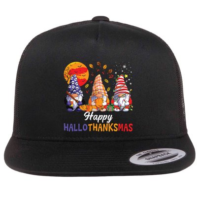Halloween Thanksgiving Christmas Happy Hallothanksmas Gnomes Flatbill Hat
