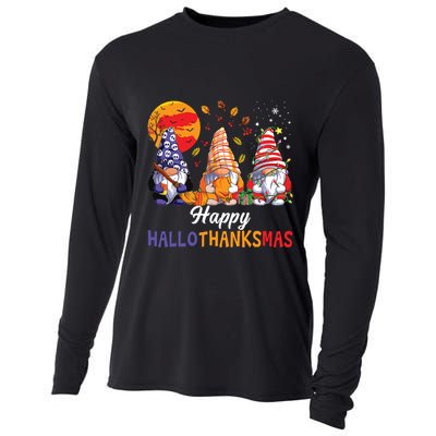 Halloween Thanksgiving Christmas Happy Hallothanksmas Gnomes Cooling Performance Long Sleeve Crew