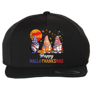 Halloween Thanksgiving Christmas Happy Hallothanksmas Gnomes Wool Snapback Cap