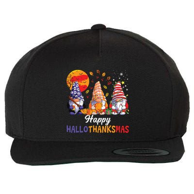 Halloween Thanksgiving Christmas Happy Hallothanksmas Gnomes Wool Snapback Cap