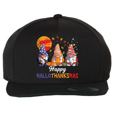 Halloween Thanksgiving Christmas Happy Hallothanksmas Gnomes Wool Snapback Cap