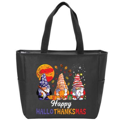 Halloween Thanksgiving Christmas Happy Hallothanksmas Gnomes Zip Tote Bag