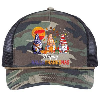 Halloween Thanksgiving Christmas Happy Hallothanksmas Gnomes Retro Rope Trucker Hat Cap