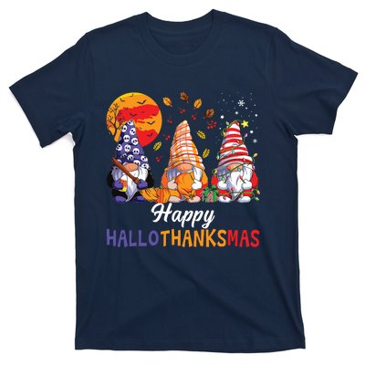 Halloween Thanksgiving Christmas Happy Hallothanksmas Gnomes T-Shirt