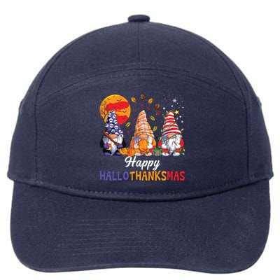 Halloween Thanksgiving Christmas Happy Hallothanksmas Gnomes 7-Panel Snapback Hat