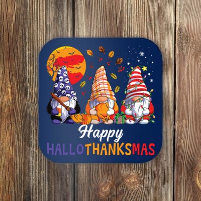 Halloween Thanksgiving Christmas Happy Hallothanksmas Gnomes Coaster