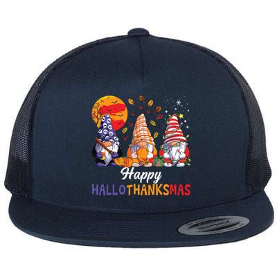 Halloween Thanksgiving Christmas Happy Hallothanksmas Gnomes Flat Bill Trucker Hat