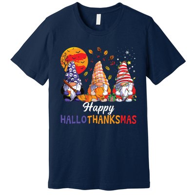 Halloween Thanksgiving Christmas Happy Hallothanksmas Gnomes Premium T-Shirt