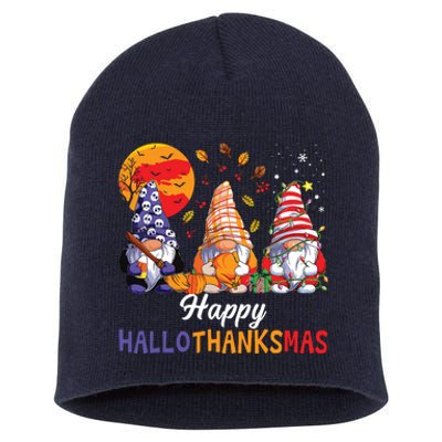 Halloween Thanksgiving Christmas Happy Hallothanksmas Gnomes Short Acrylic Beanie