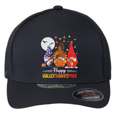 Halloween Thanksgiving Christmas Happy Hallothanksmas Gnomes Flexfit Unipanel Trucker Cap
