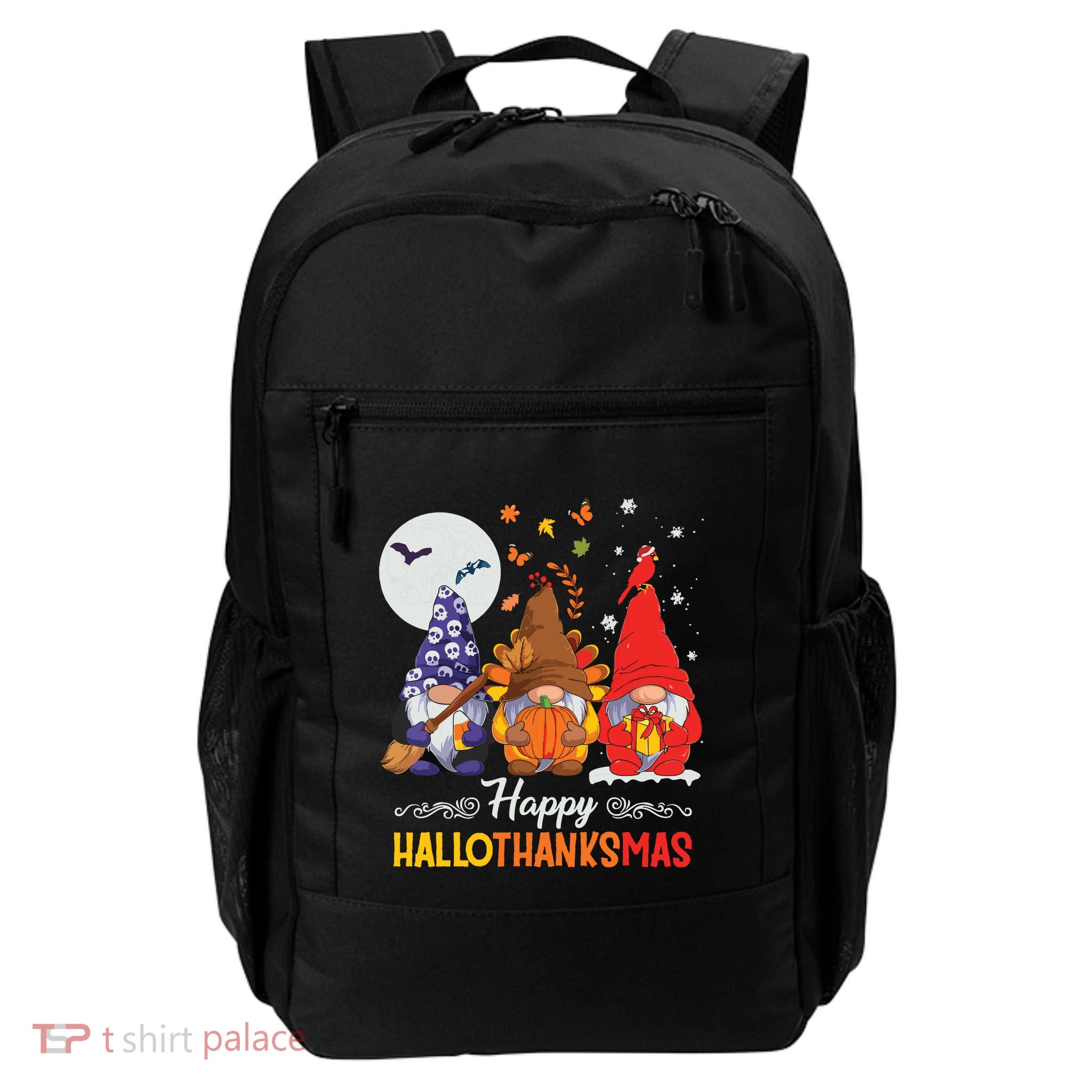 Halloween Thanksgiving Christmas Happy Hallothanksmas Gnomes Backpack
