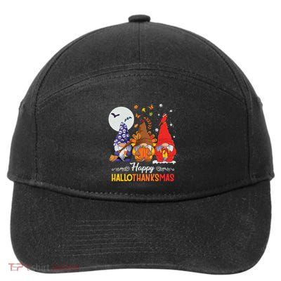 Halloween Thanksgiving Christmas Happy Hallothanksmas Gnomes 7-Panel Snapback Hat