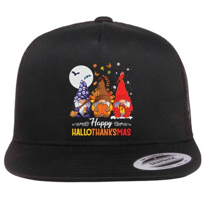 Halloween Thanksgiving Christmas Happy Hallothanksmas Gnomes Flatbill Hat