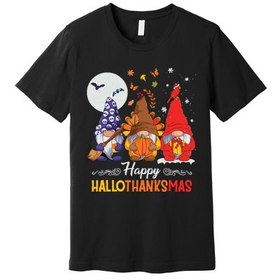 Halloween Thanksgiving Christmas Happy Hallothanksmas Gnomes Premium T-Shirt